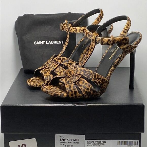 Saint Laurent Tribute 105MM Leopard-Print Calf Hair Sandals - Picture 11 of 13